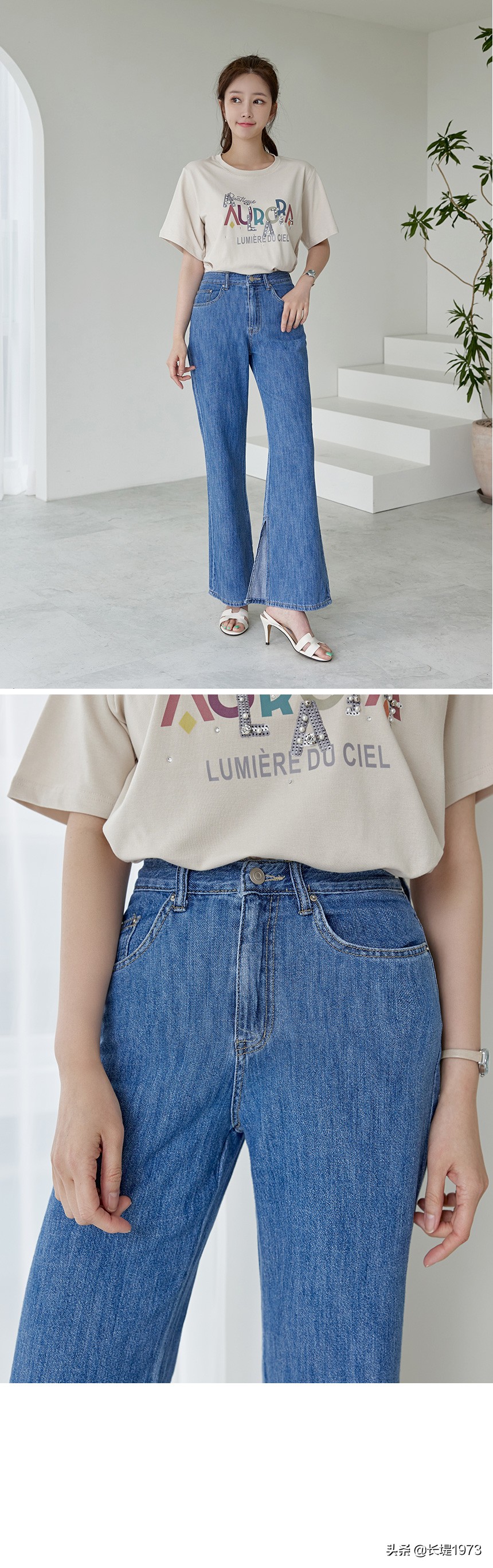 韩版t恤搭配阔腿牛仔裤,t恤别老是搭配牛仔裤
