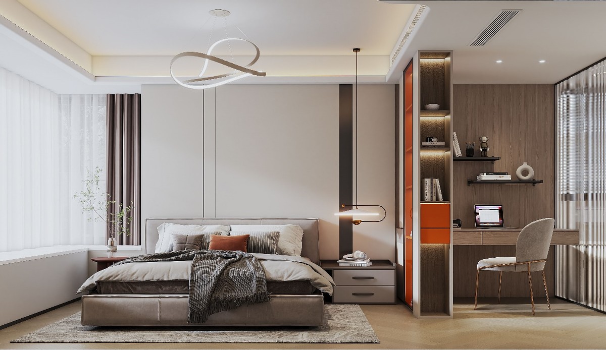 客厅法式线条灯带效果图,极简风格顶面灯带