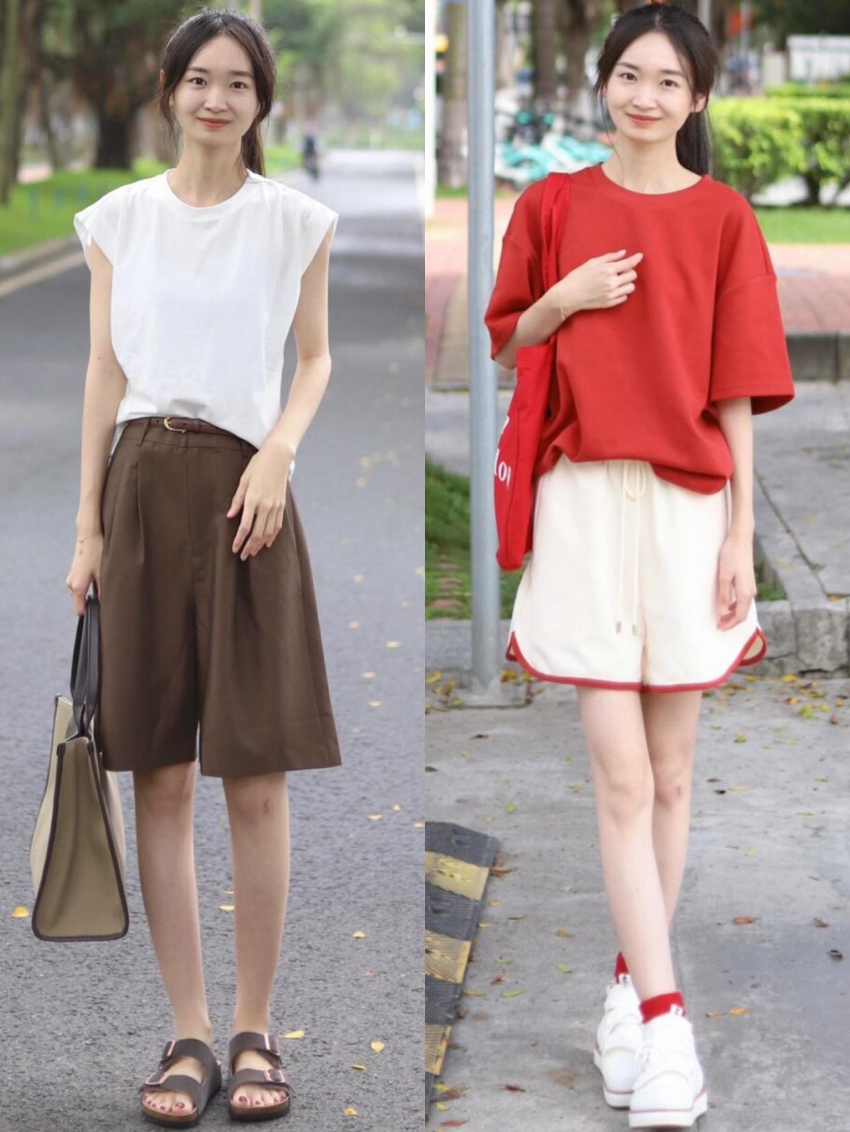 时尚短袖衫搭配气质西装短裤,短袖衬衫搭配超短百褶短裙
