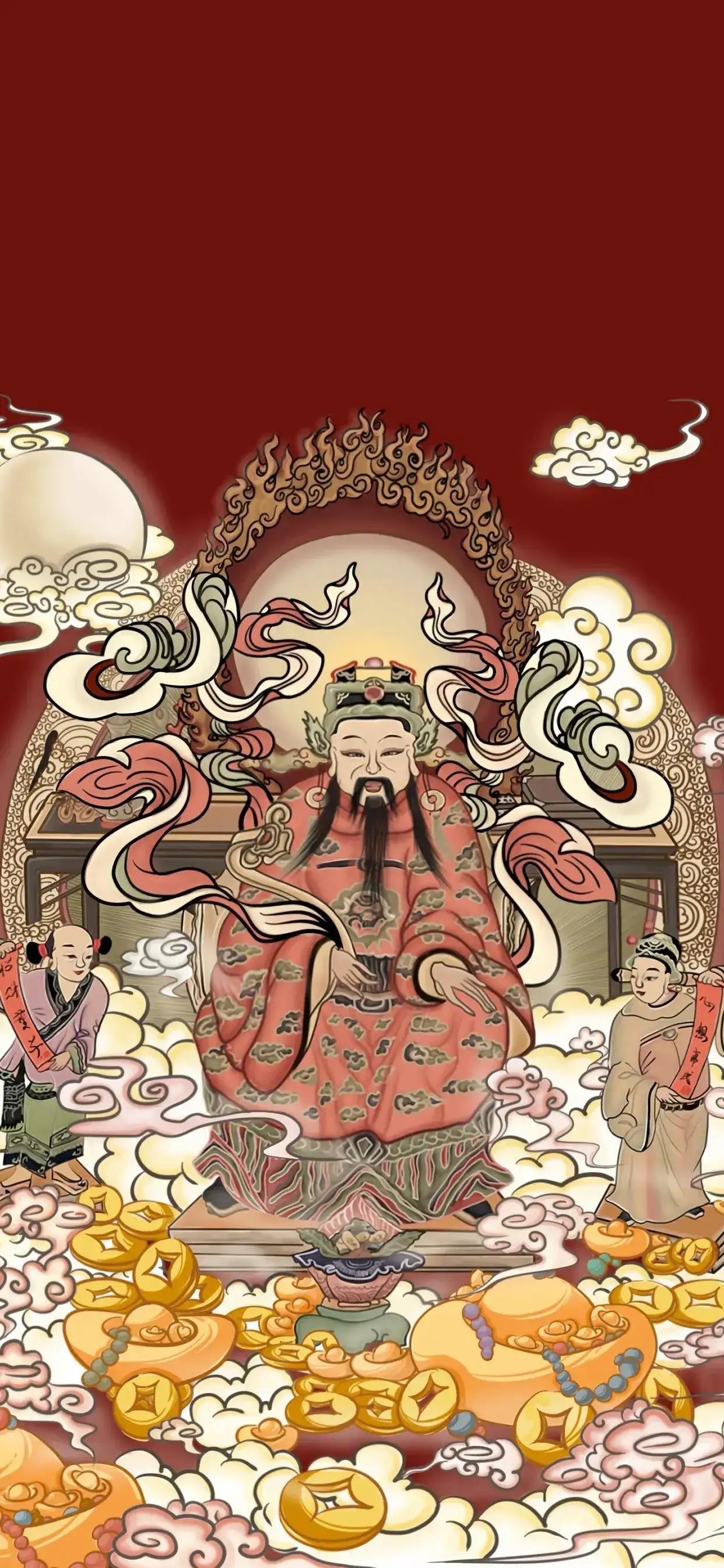 道家财神图片高清壁纸,五路财神高清壁纸长图道教