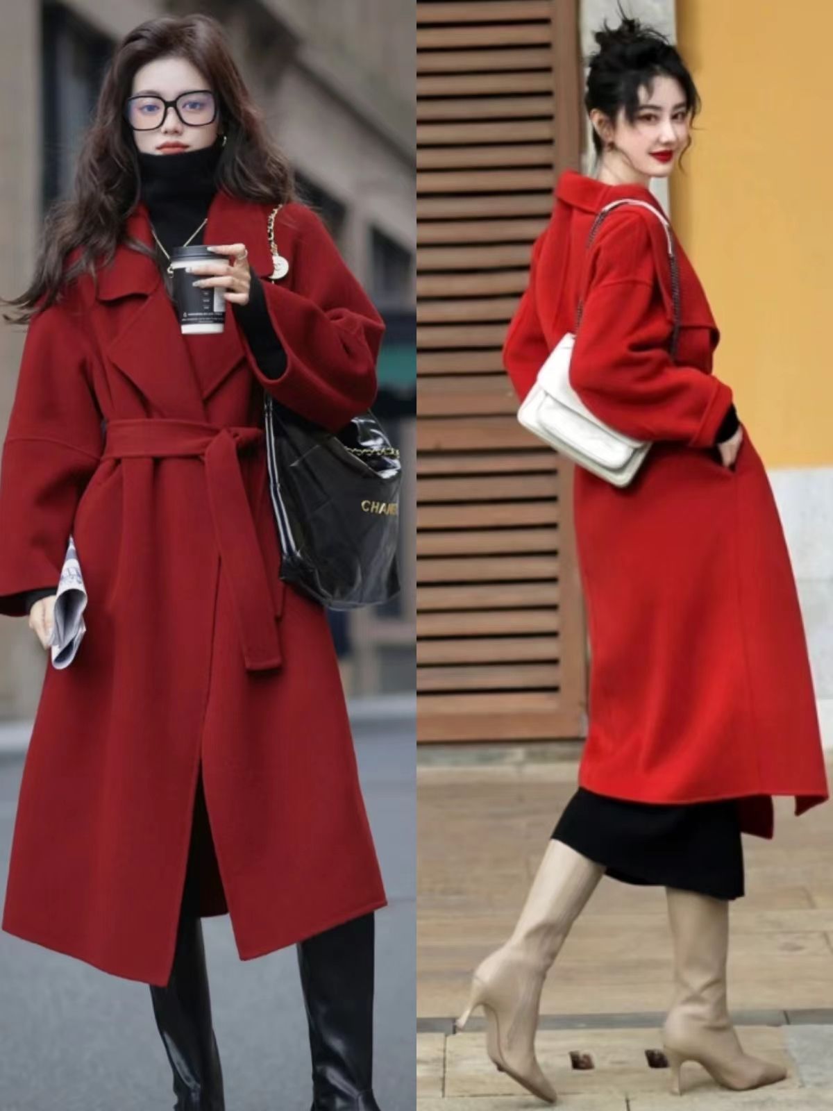 黑红色大衣怎么搭配出高级感,黑色大衣加红色内搭配什么鞋好看