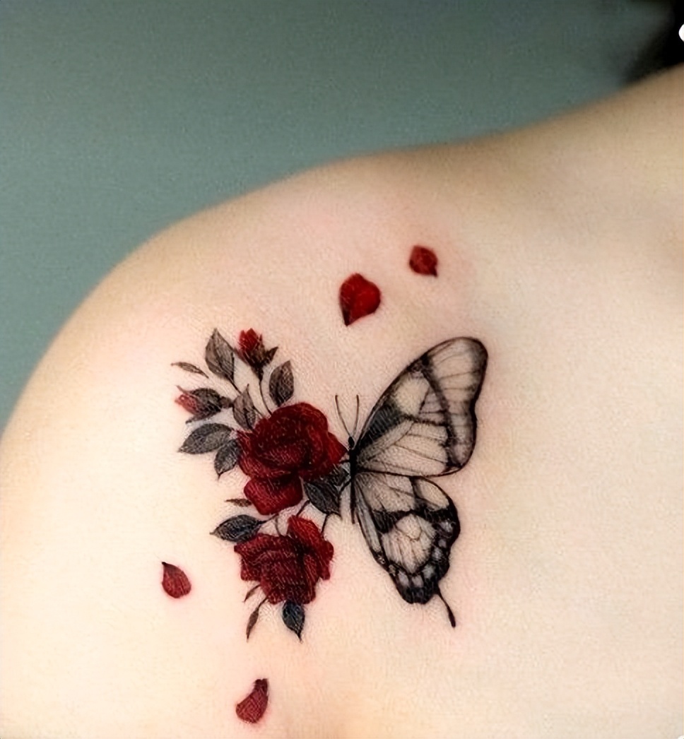 一半蝴蝶一半蛇纹身,动物图案蝴蝶印花图片