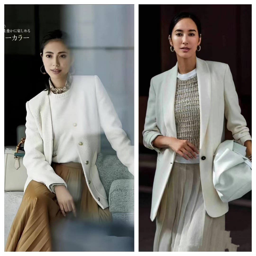 黑西服怎么搭配好看中年女性,白色修身西服搭配高级感女生