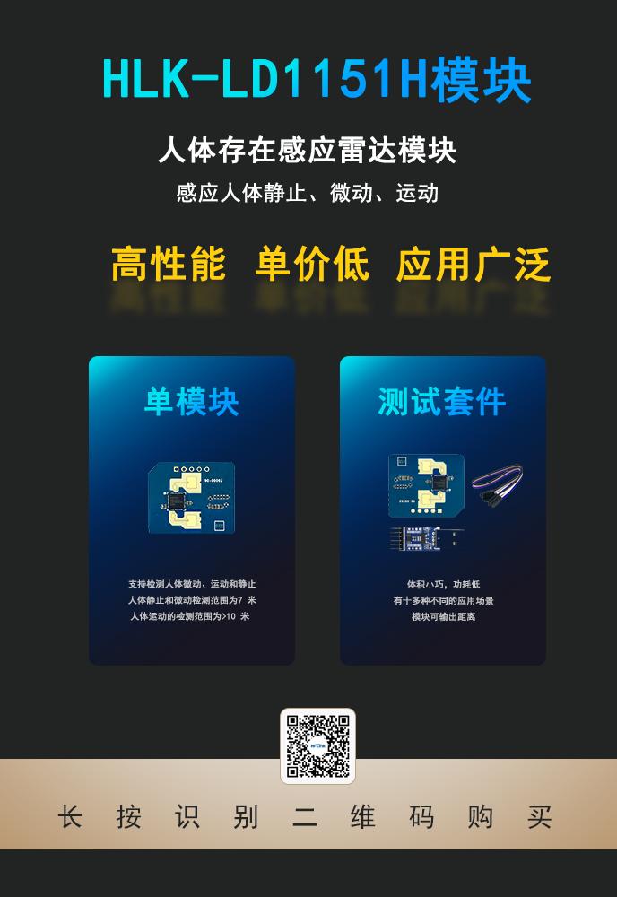 又一个新款24G人体存在感应雷达模块HLK-LD1151H要跟大家见面了！