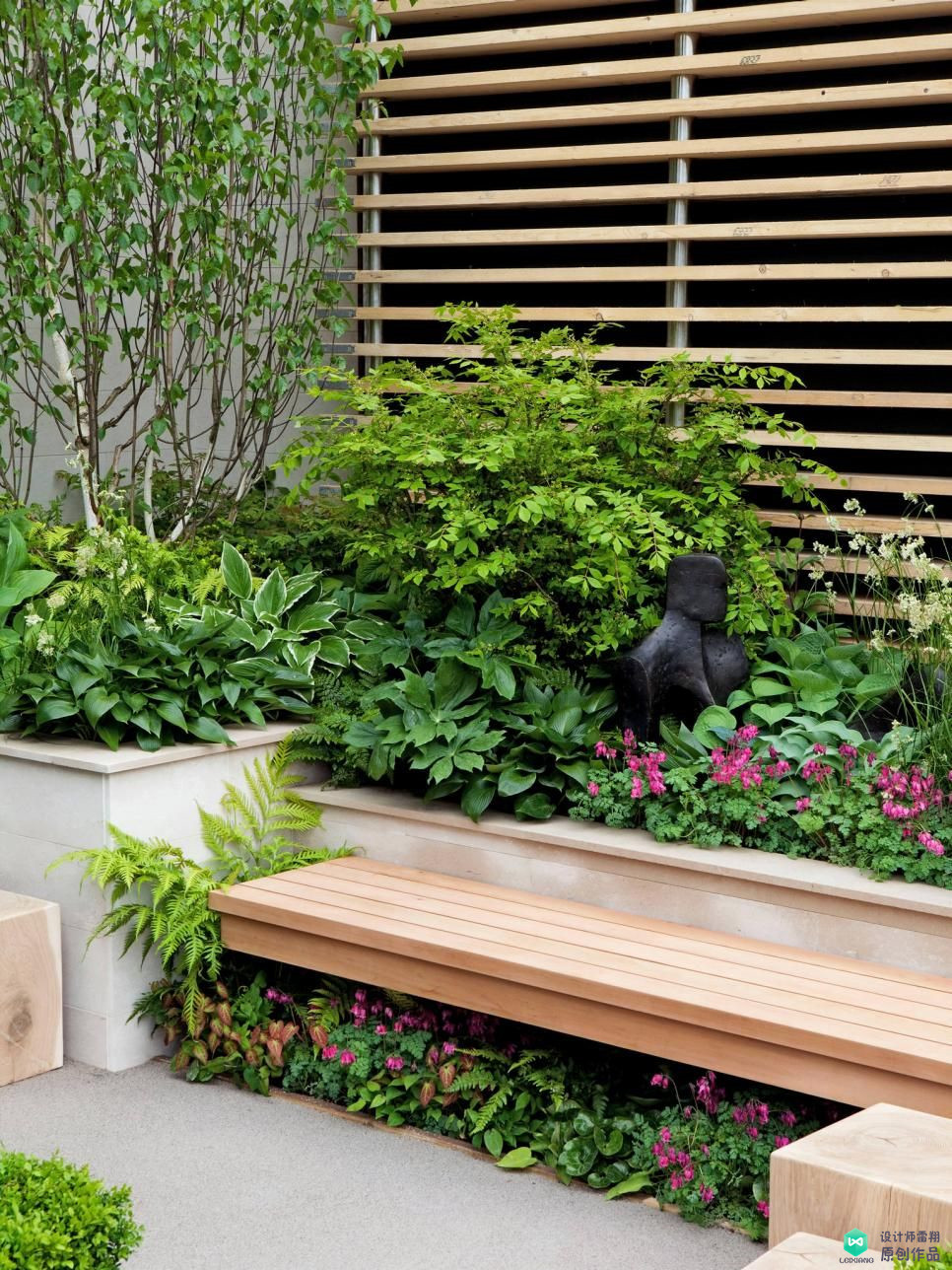 一层简易超现代带车库的小院设计,有车位小庭院别墅设计