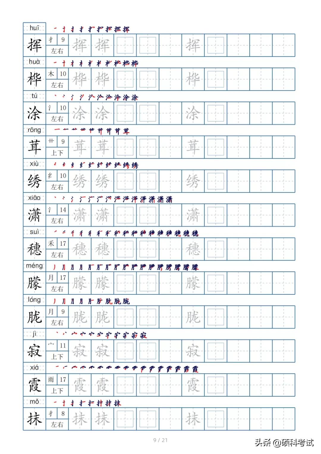 二年级上册语文生字偏旁笔顺练字,四年级下册的全部生字偏旁和笔画