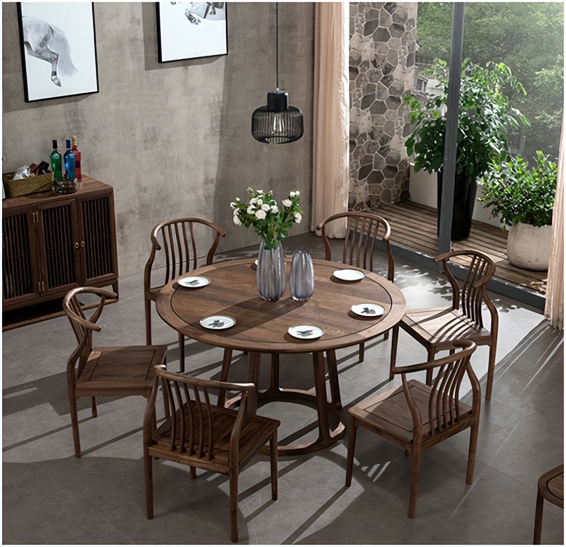 实木餐桌椅原木风,新中式实木餐桌椅