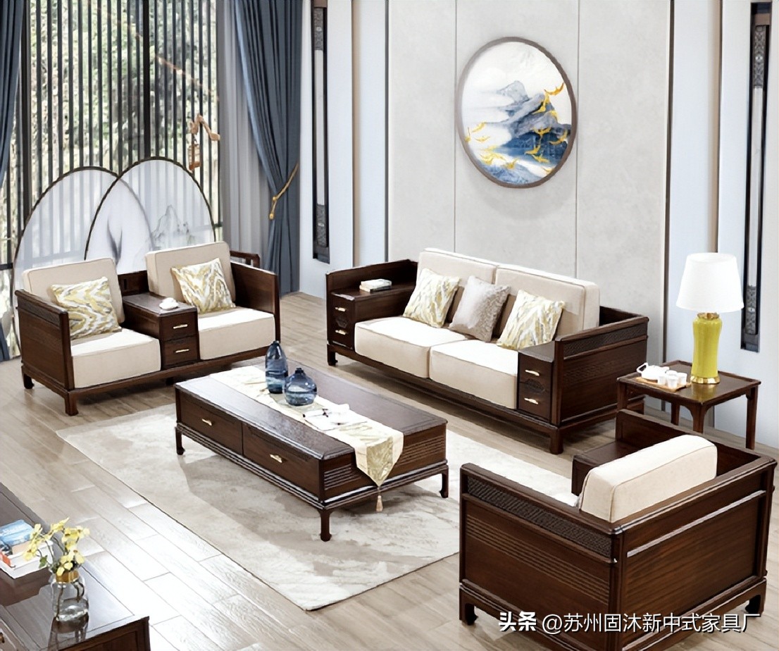 江苏简约新中式实木沙发,实木沙发小户型中式家具