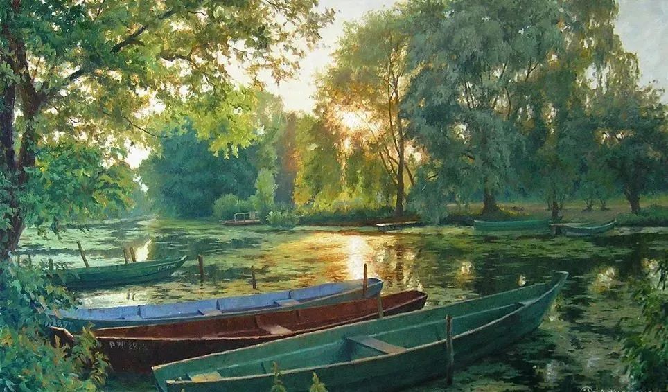 光影很强的油画风景,这油画太美了把光影画到了极致