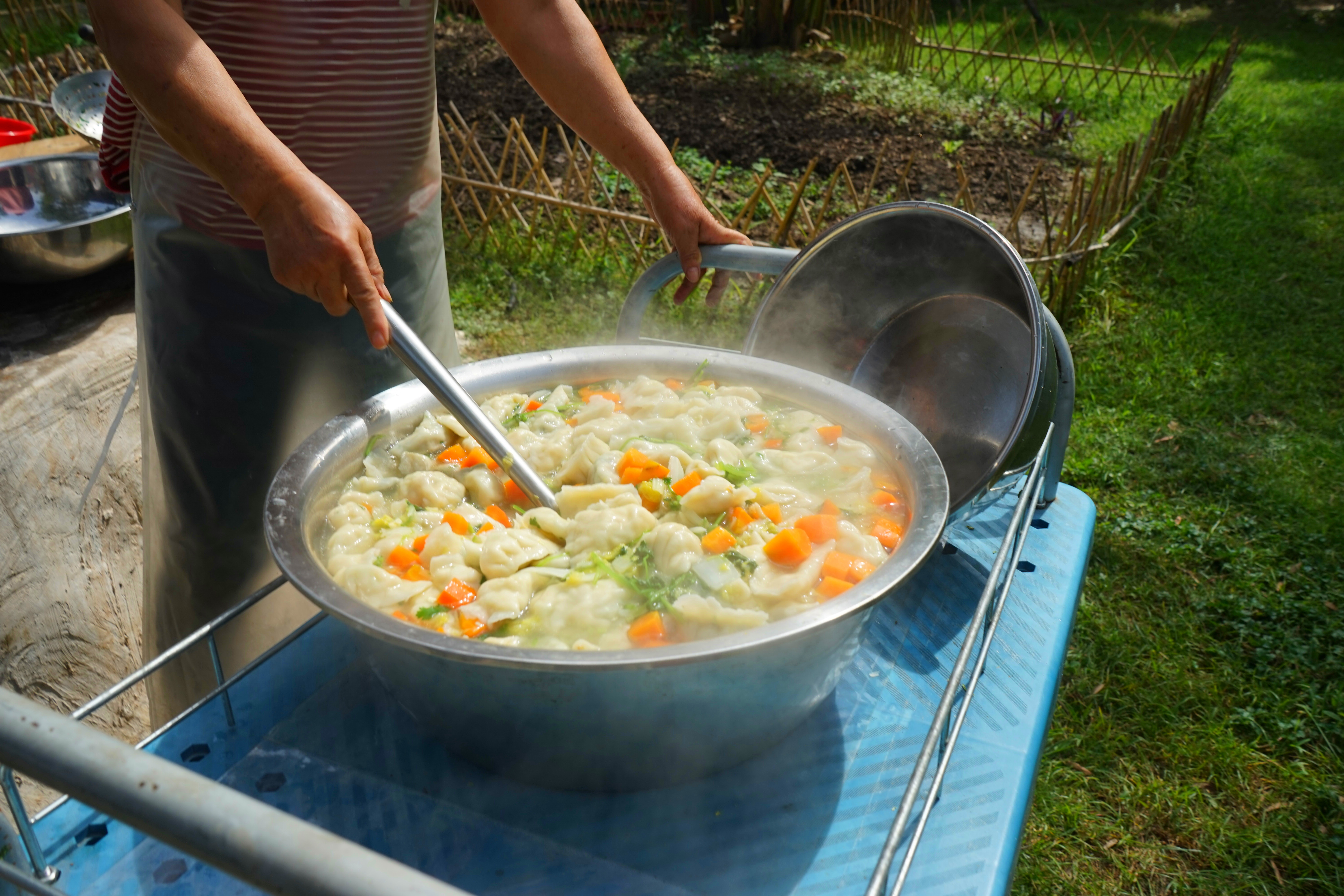 一个有大片绿地、果树、鱼塘、菜地，还有小鸡和鸭子的小岛幼儿园
