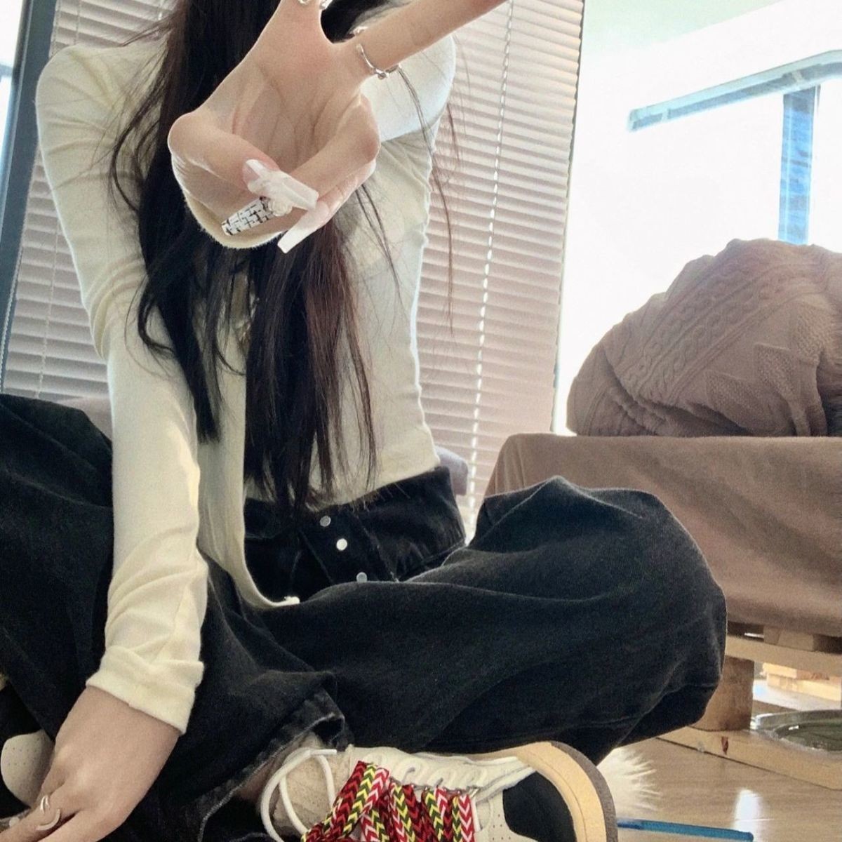 宽松复古港味直筒牛仔裤,加长港味风直筒牛仔裤