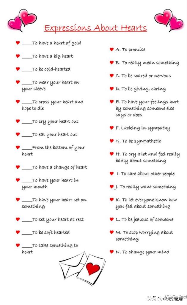 词汇积累：和心,heart相关的习语表达汇总