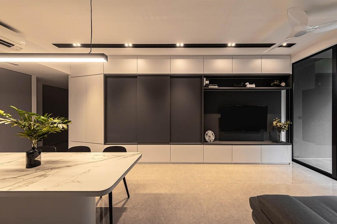 黑白灰装修配色技巧,现代简约装修黑白灰105平方米