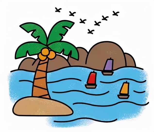 三分钟儿童春天风景简笔画马克笔,海边椰树风景简笔画图片大全