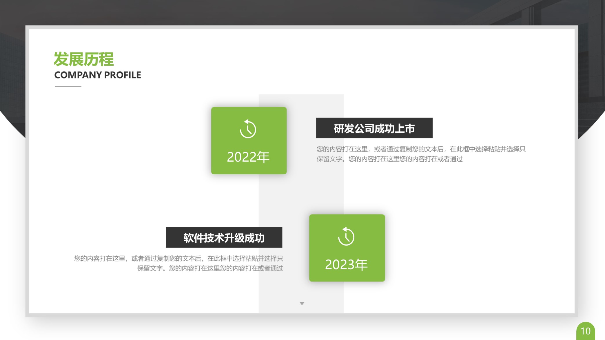 ppt公司发展历程排版模板,卡片式ppt模板