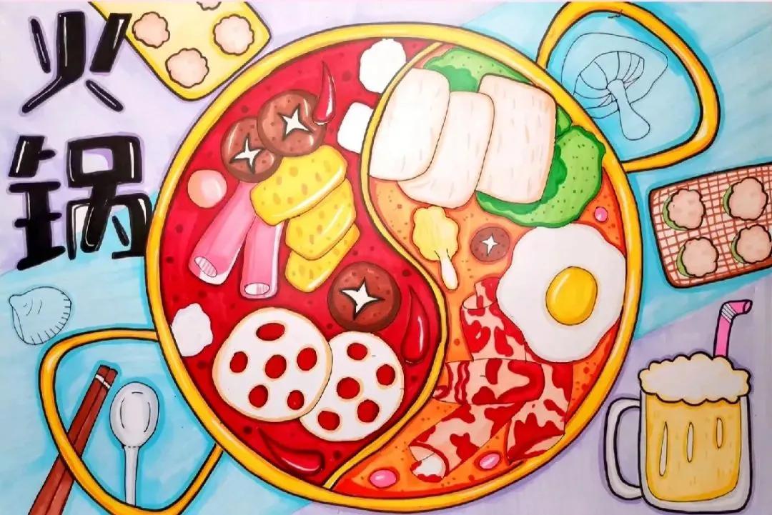 冬天吃的10种美食绘画,餐饮海报创意儿童绘画启蒙