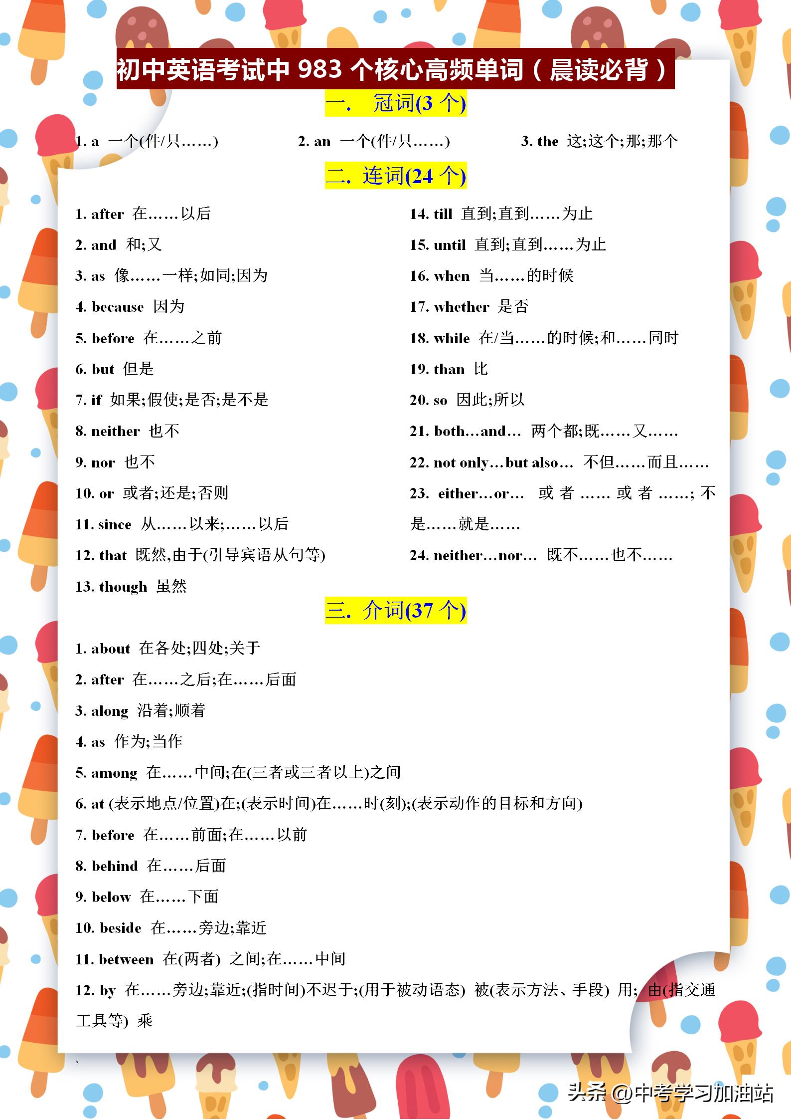 初中英语阅读考试中的高频词,小学初中考试高频英语单词