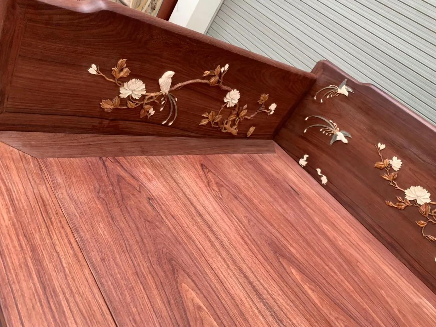 精品老料白酸枝罗汉床,独板东非酸枝罗汉床三件套价格