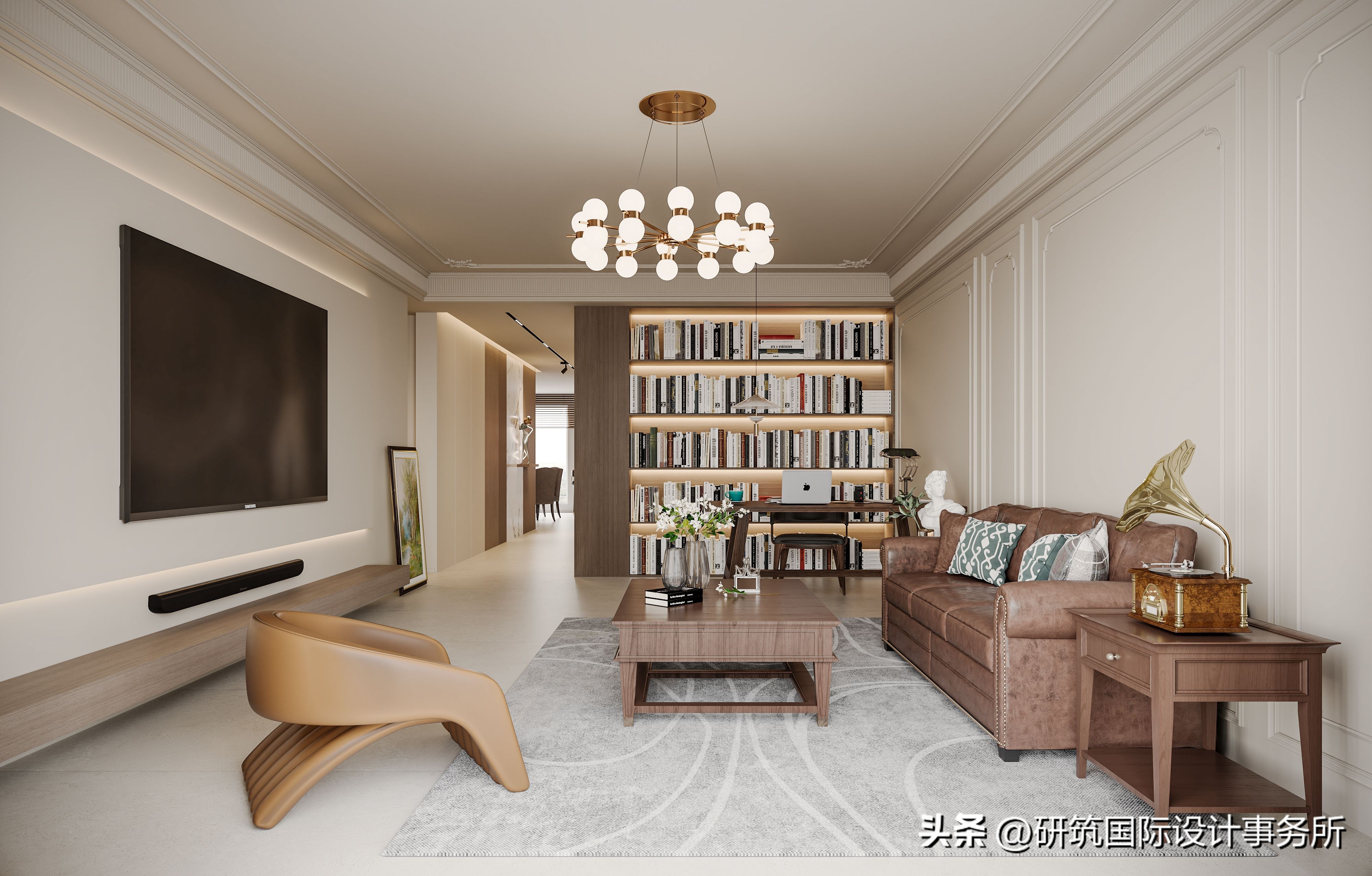 180平中式混搭,经典美式风格家具搭配墙面效果图