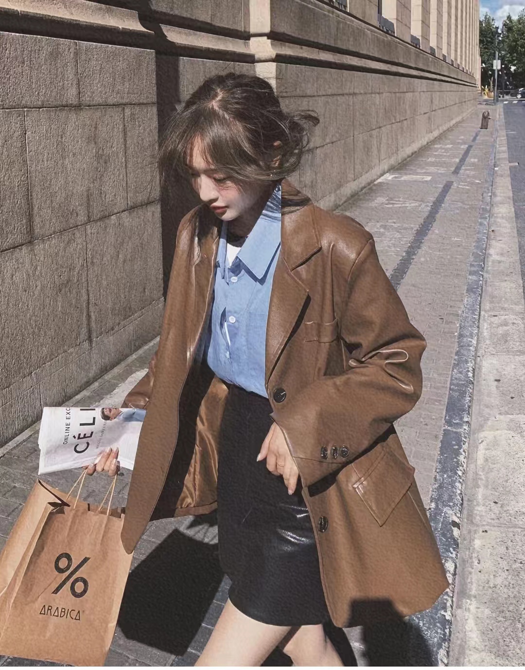 皮衣怎么搭配衣服女秋冬,2020洋气套装皮衣