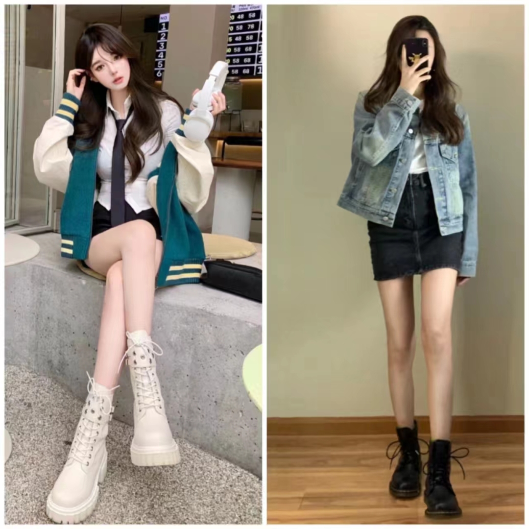 马丁靴的正确搭配图秋冬,穿长腿马丁靴配什么裤子好看