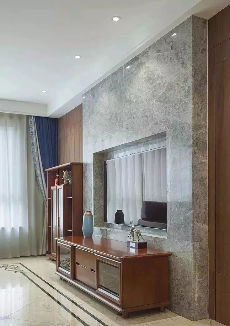 轻奢风电视背景墙大理石灰,新中式高级灰大理石电视背景墙