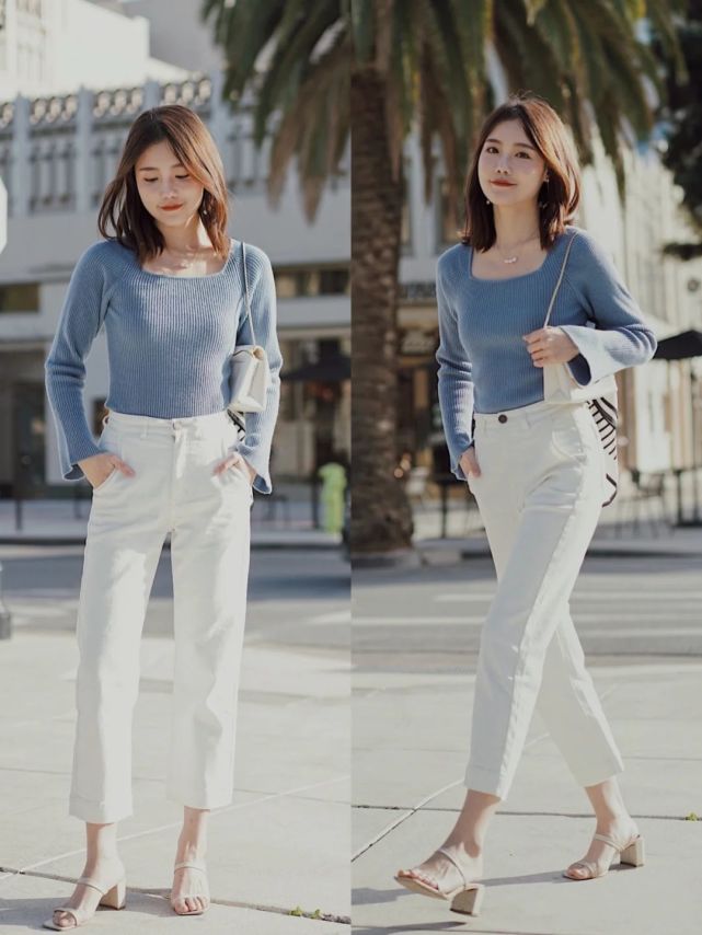 时尚小白裤夏季搭配更显瘦,小白裤窄版显瘦