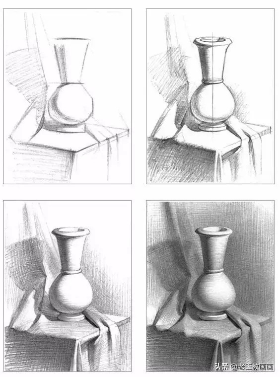 素描静物不锈钢电水壶结构素描,零基础学素描静物素描