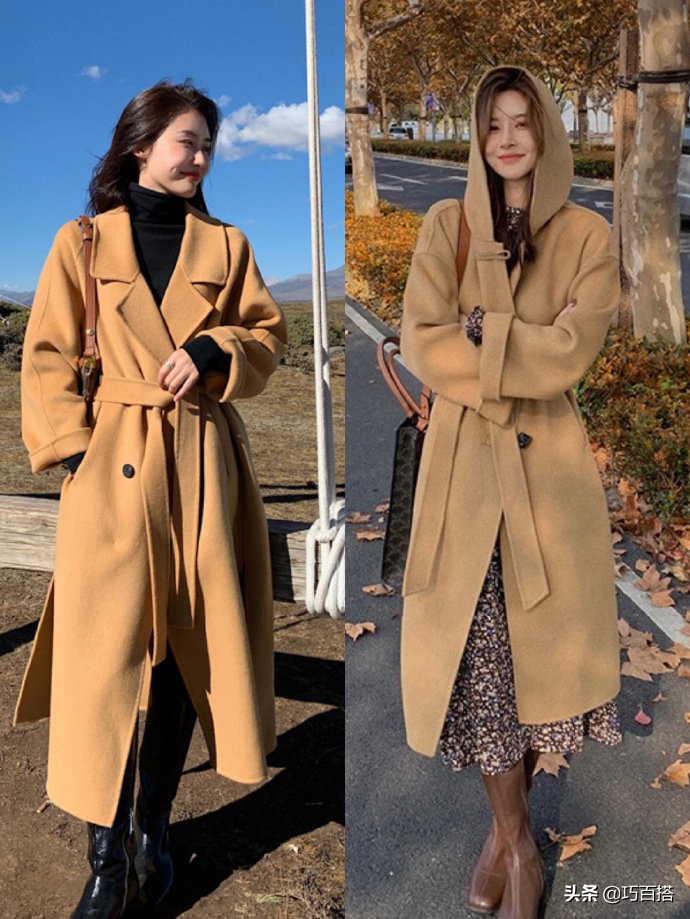 驼色长款大衣的各种搭配,驼色大衣的搭配推荐图片