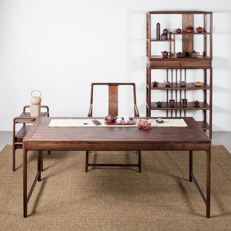 黑胡桃轻奢茶桌椅组合现代风格,阳台黑胡桃茶桌椅组合