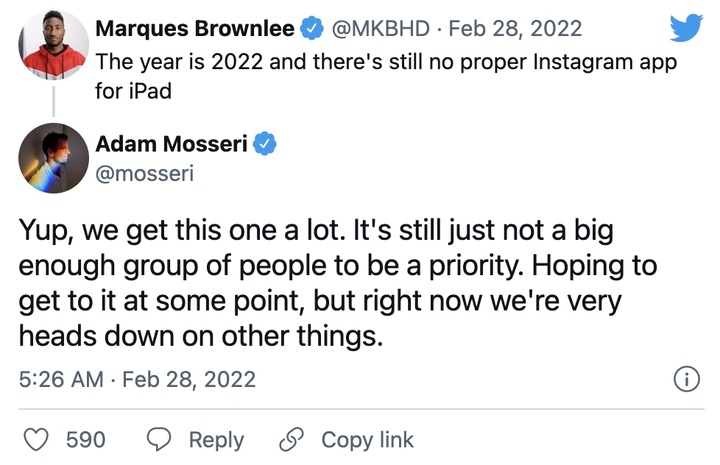 2022年了为何Instagram还没有适配iPad？高管回复：用户不够多