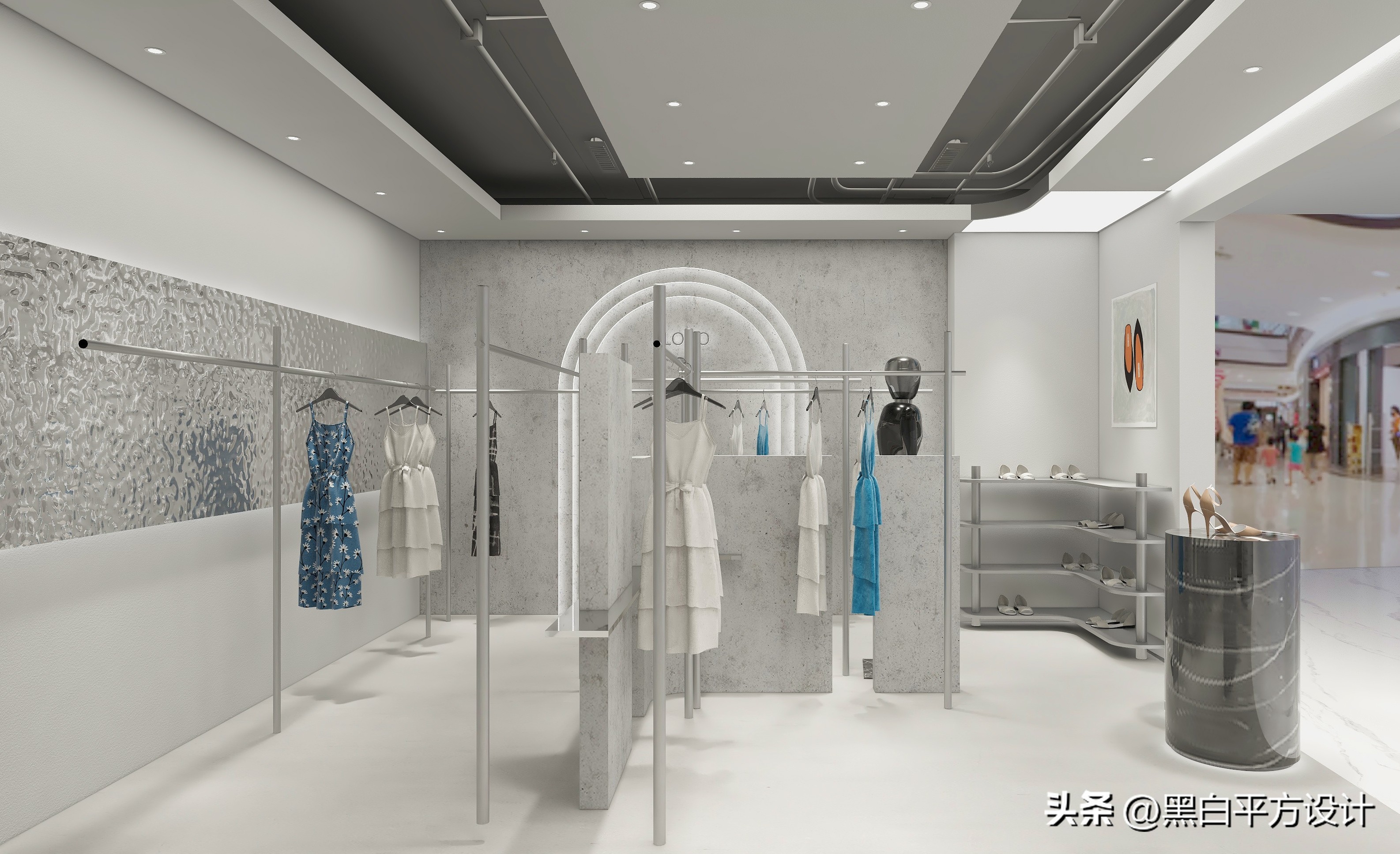 法式简约买手店设计,买手店极简橱窗背景效果图