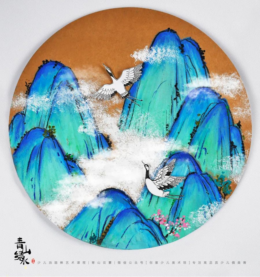 用油画棒模仿千里江山图,青绿山水千里江山图油画棒