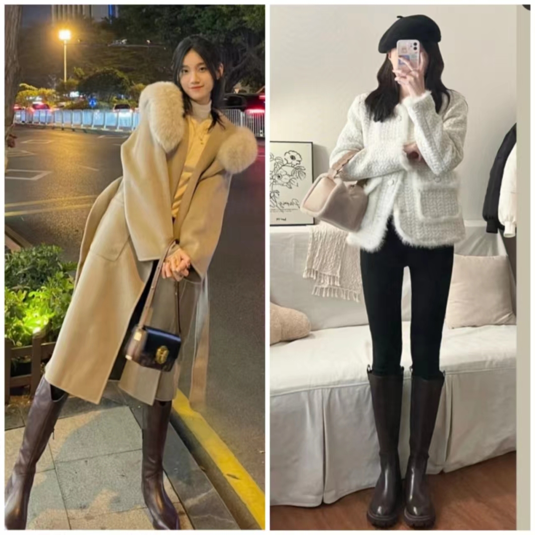 好穿又好搭时尚长筒宽靴,棕色长筒靴子女2022爆款洋气气质