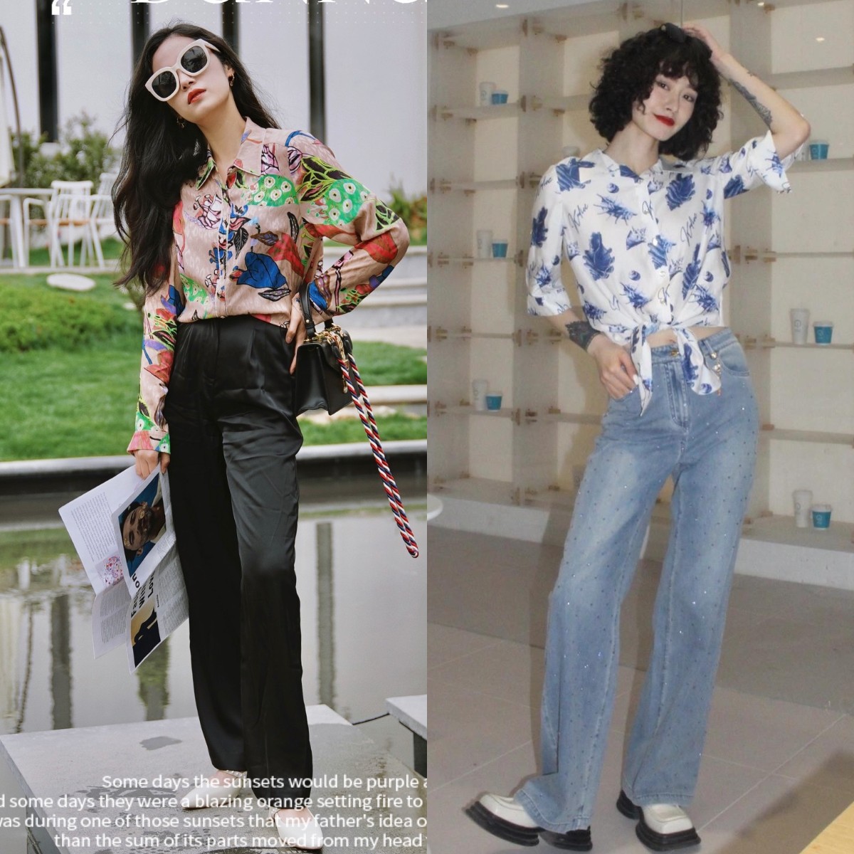 花衬衣怎么穿出复古感,春季白色衬衫设计感小众慵懒衬衣