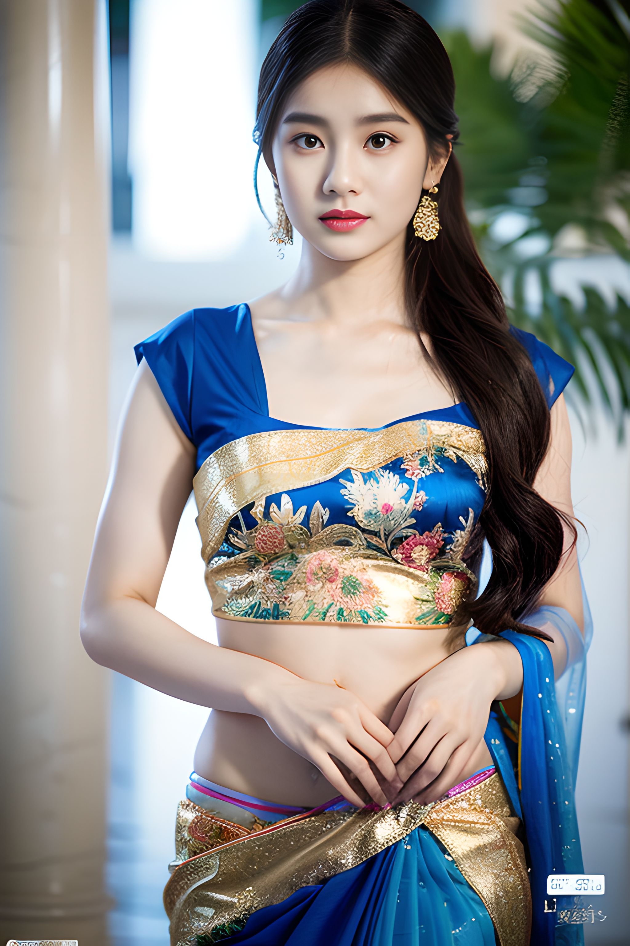 一袭青衣薄纱轻盈灵动,纱丽的穿衣搭配