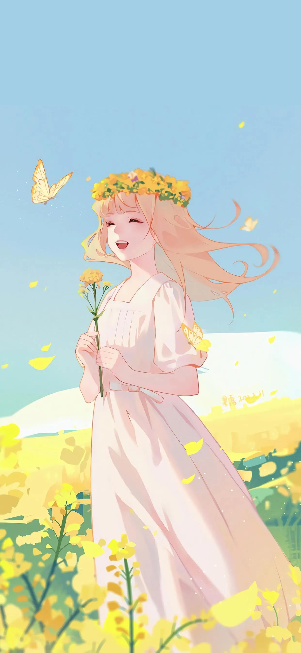 萌图100张可爱壁纸,春日海边小镇壁纸插画