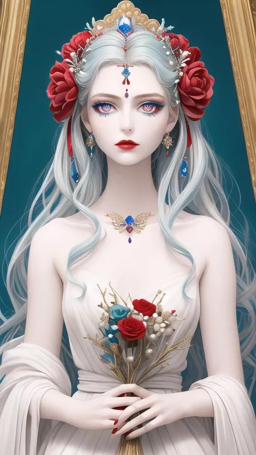 ai绘画白色长头发二次元美女,ai绘画美女二次元动漫图片