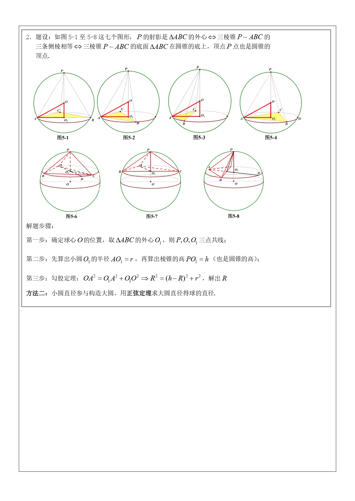 高中数学内接球模型题型,高中数学立体几何内切球