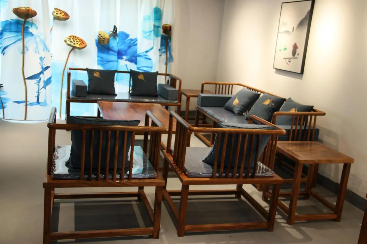 胡桃木沙发新中式,胡桃木实木休闲简约沙发中小户型