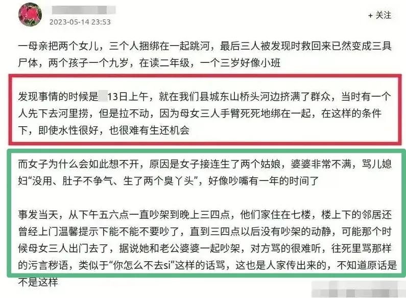 母女投河自杀，家属和同学发声，爆女子生前往事，小三身份被扒