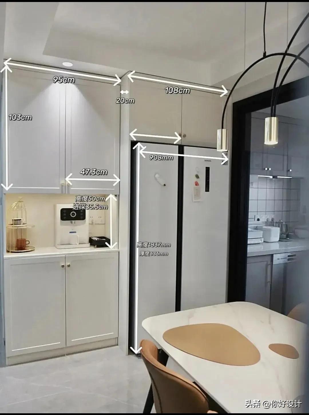 冰箱柜一体效果图预留尺寸,海尔双开门冰箱尺寸一览表