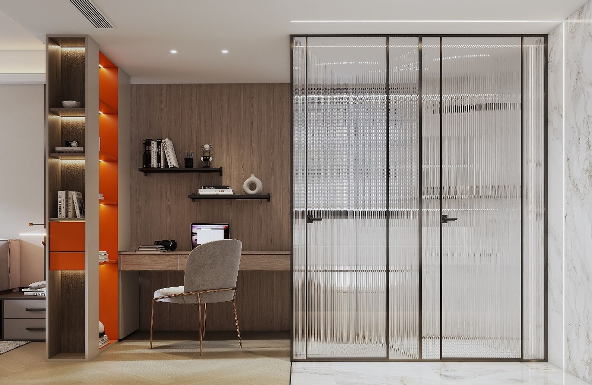 客厅法式线条灯带效果图,极简风格顶面灯带