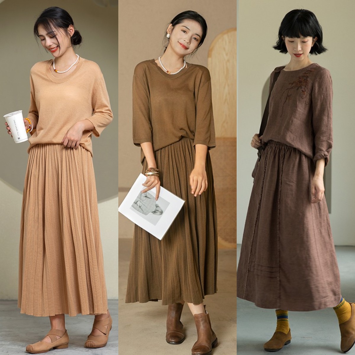 微胖半身裙春秋季显瘦穿搭,直筒半身裙穿搭微胖