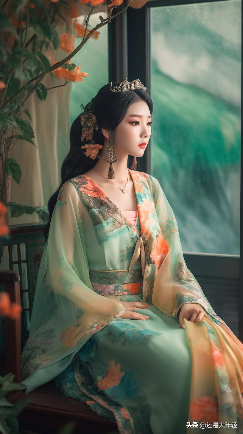 青色长袖12-15岁女童汉服,少女汉服服饰