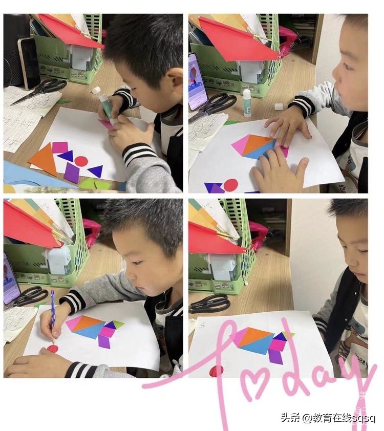 七巧板拼图美丽校园,七巧板拼贴画一年级