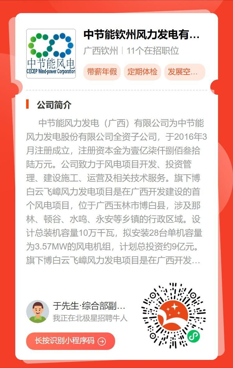 钦州风力发电招聘,广西龙源风力发电有限公司招聘