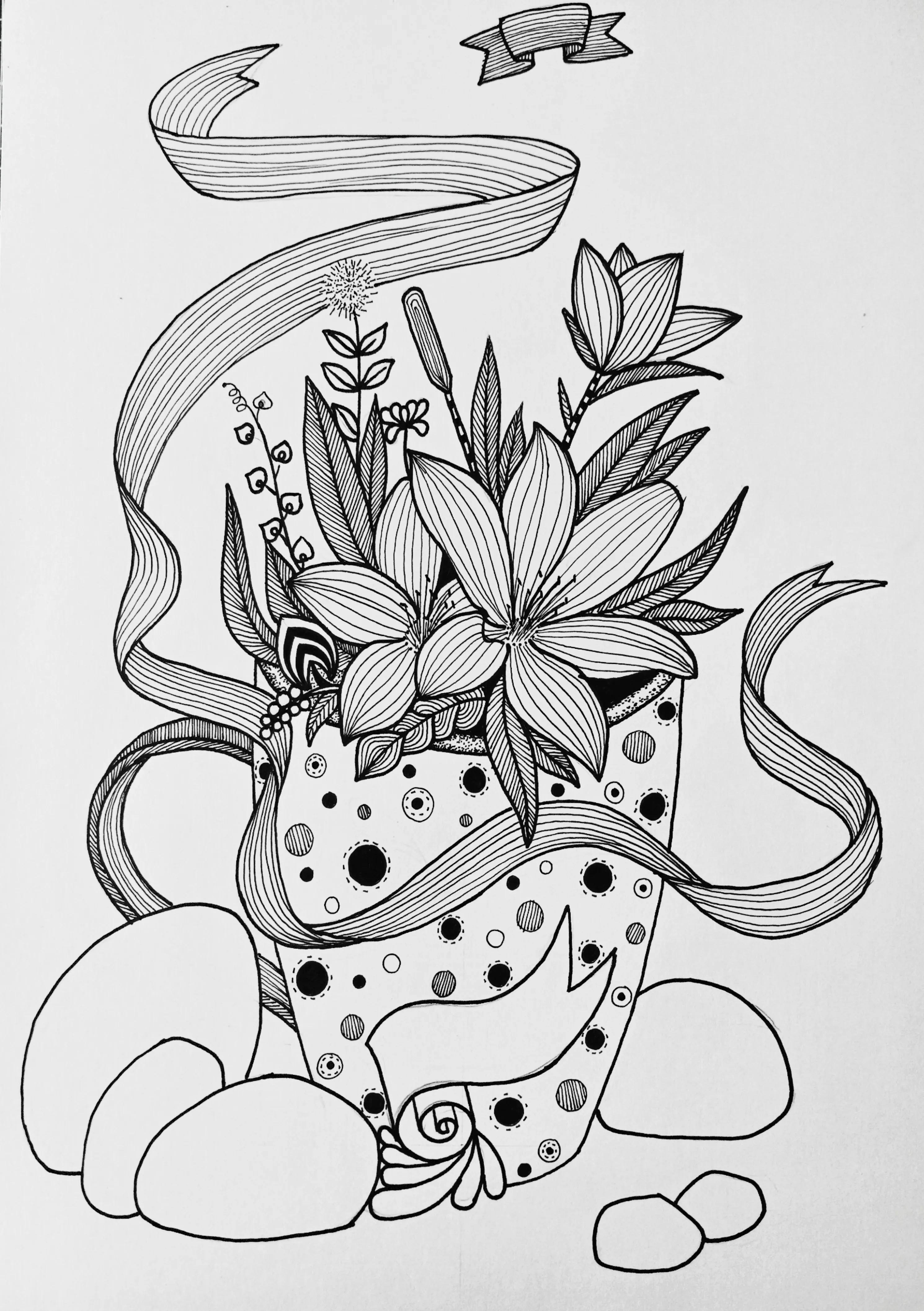 线描画作品花难度中等,高难度黑白线描怎么画教程