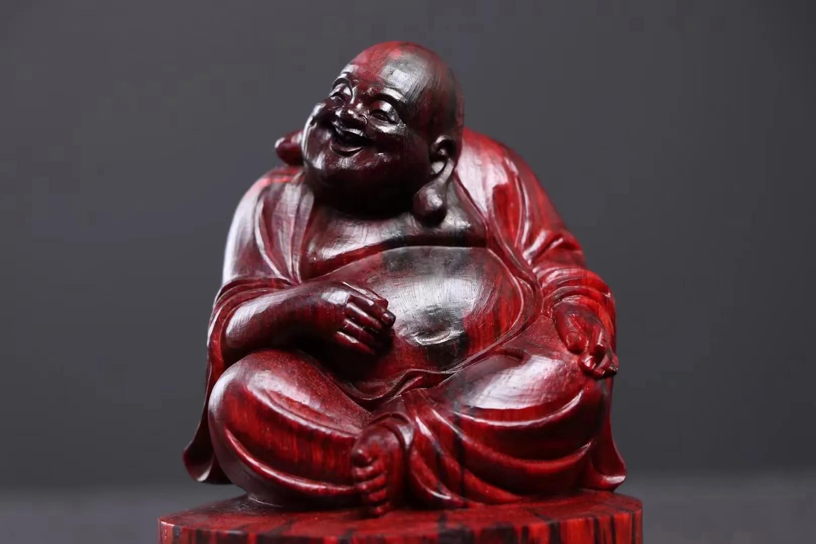 紫檀木雕刻笑佛手串,紫檀木大笑佛