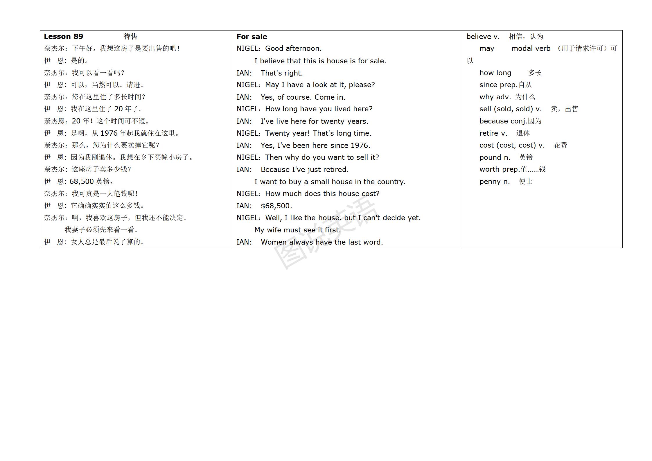 新概念英语第一册英汉互译,新概念英语入门级a版英汉互译